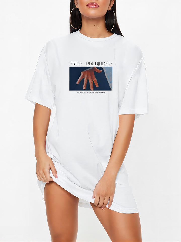Damen T-Shirt-Kleid mit künstlerischem Blumenmotiv und figurbetontem Schnitt Drune
