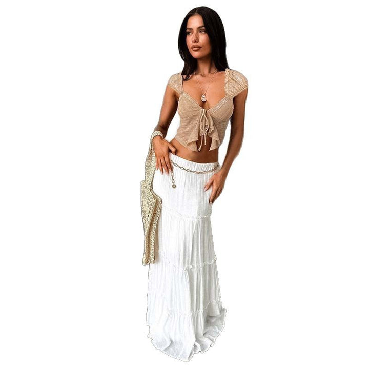 Damen Spitzen-Crop-Top mit romantischem Design und zarten Rüschendetails Drune
