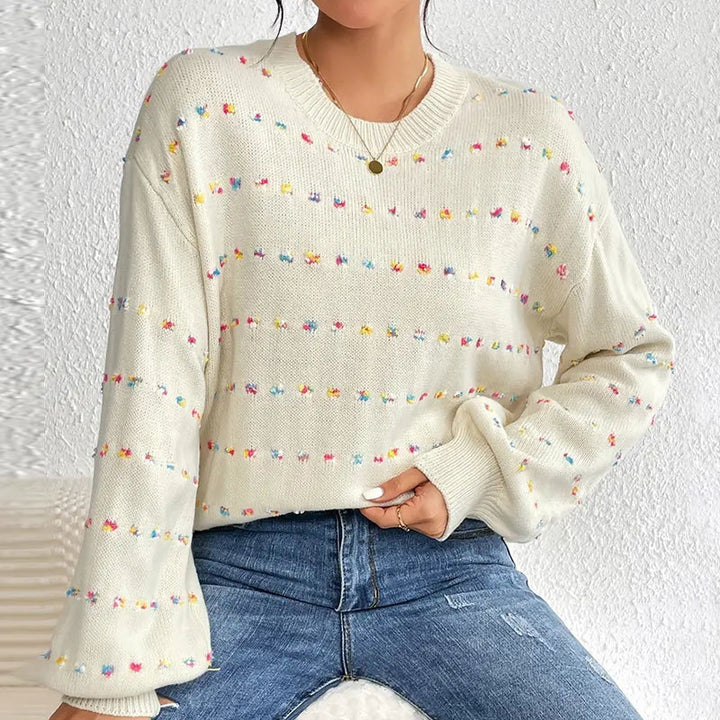 Damen Strickpullover mit buntem Knötchenmuster und weitem Schnitt Drune