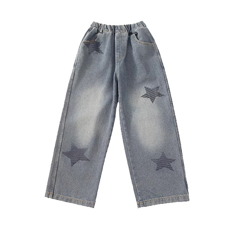 Damen weite Jeans mit Sternen-Applikationen Drune