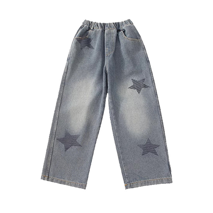 Damen weite Jeans mit Sternen-Applikationen Drune