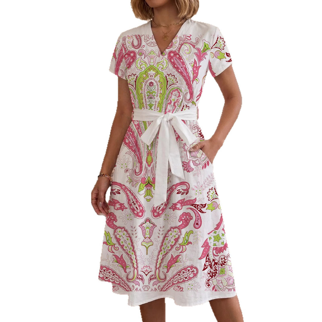 Damen Midi Kleid mit floralen Akzenten und tailliertem Schnitt Drune