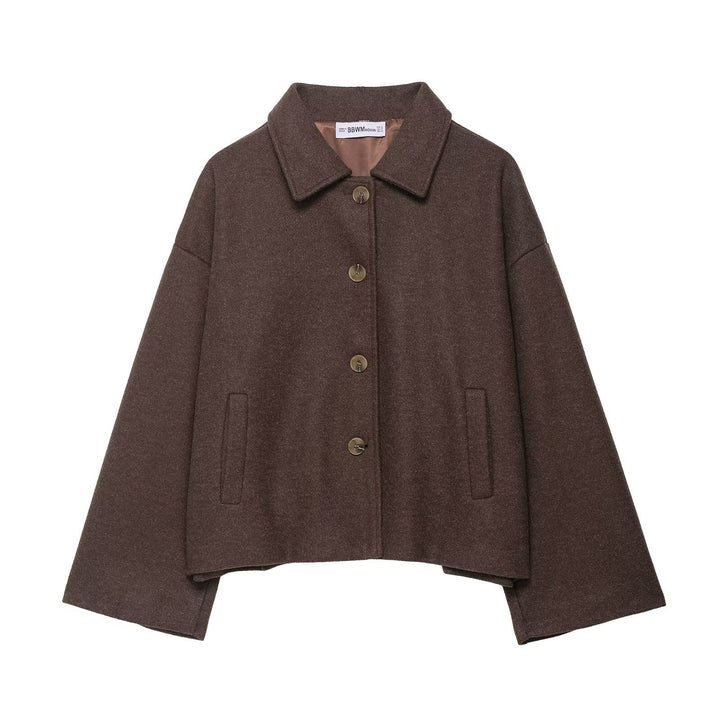 Damen schicke Blousonjacke aus weichem Stoff mit Knopfverschluss und Taschen Drune