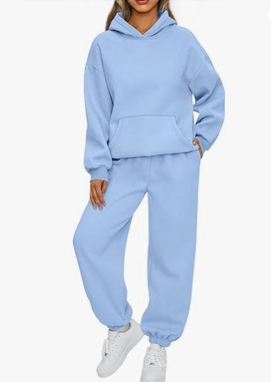 Damen nan Boxy-Hoodie und Palazzo-Jogger Set mit elastischem Knöchelbund Drune