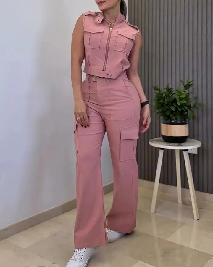 Damen Cargo-Jumpsuit mit kurzem Oberteil und praktischen Taschen Drune