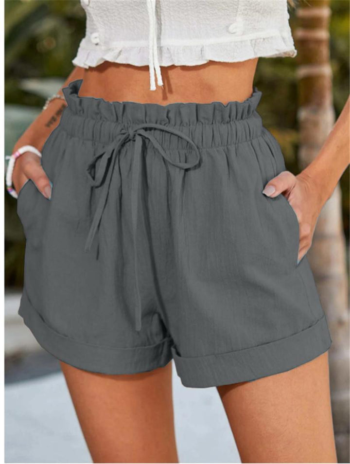 Damen elegante Stoffshorts mit hohem Bund und seitlichen Eingrifftaschen Drune