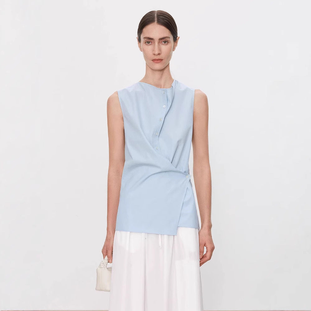 Damen Elegantes ärmelloses Hemd mit asymmetrischem Schnitt Drune