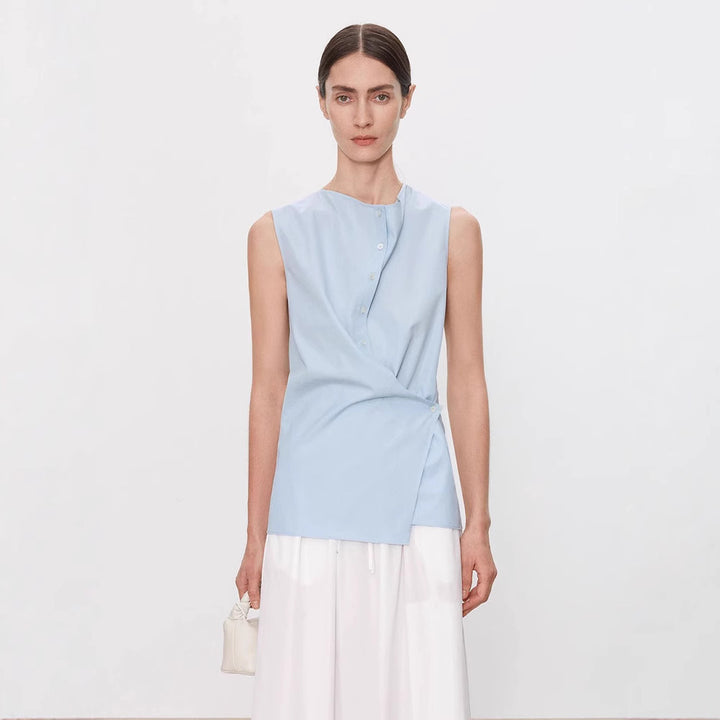 Damen Elegantes ärmelloses Hemd mit asymmetrischem Schnitt Drune
