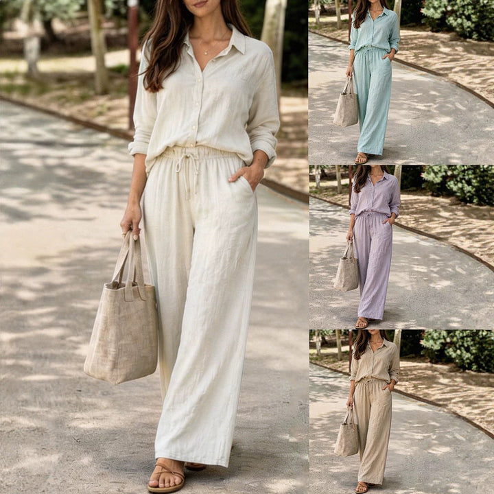 Damen Leichte und bequeme Sommerbluse mit weiten Hosen Drune