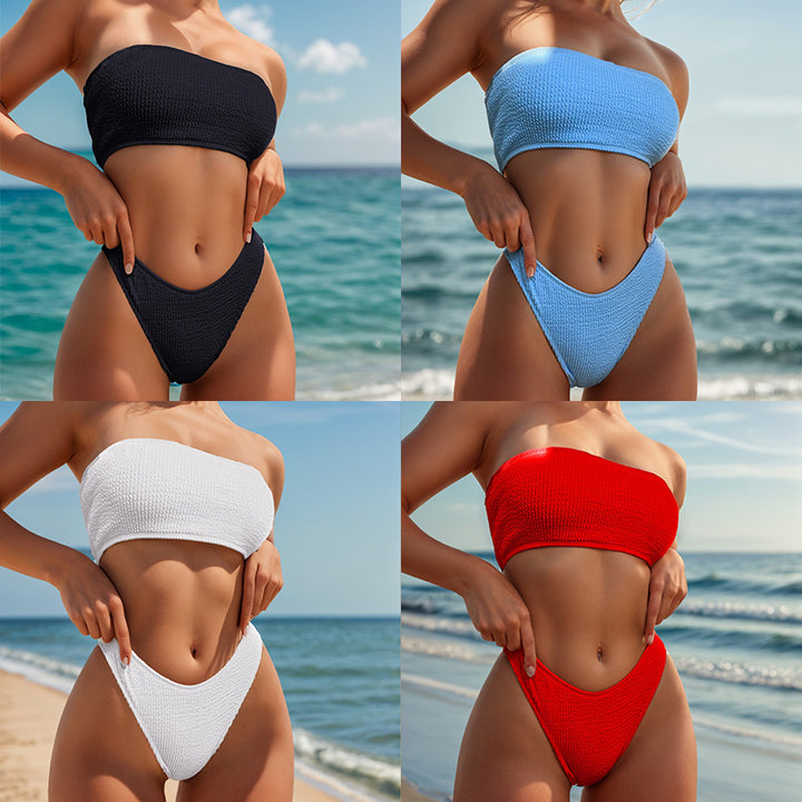 Damen Bandeau-Bikini mit hoch geschnittenem Slip und strukturiertem Design Drune