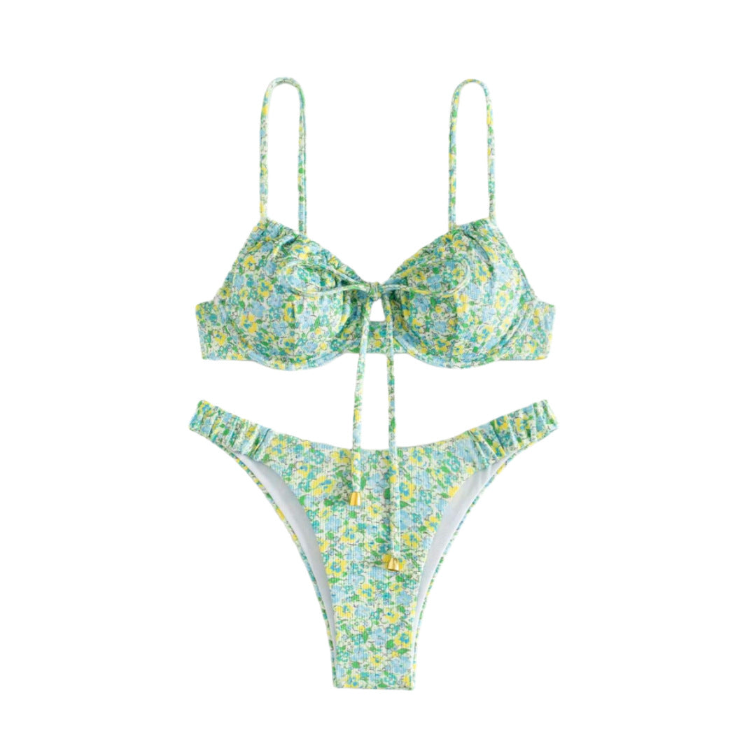 Damen Floral Bikini mit hochwertigen Rüschen und verstellbaren Trägern Drune