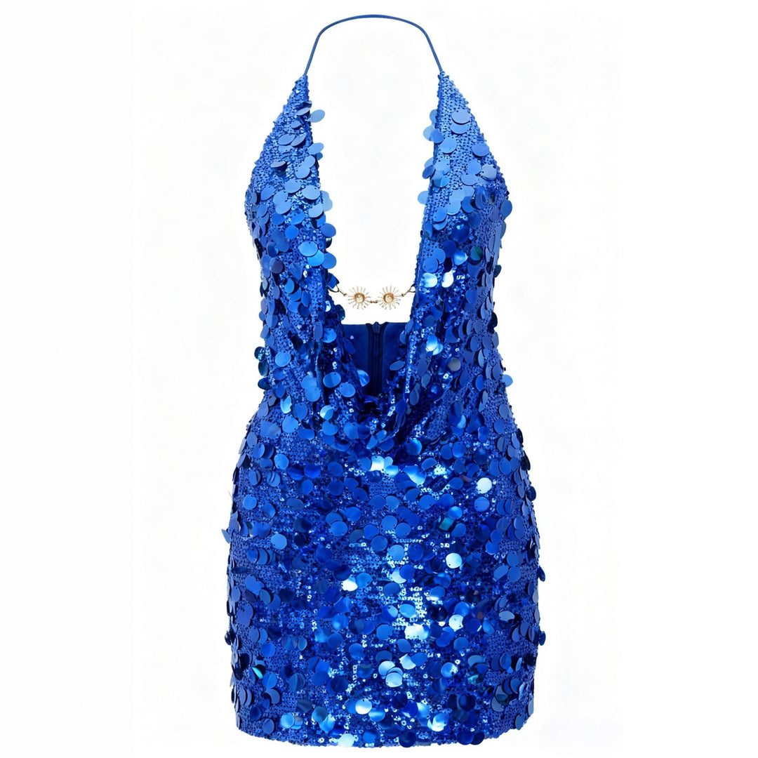 Damen Glitzerndes Minikleid mit tiefem V-Ausschnitt und Troddel-Applikationen Drune