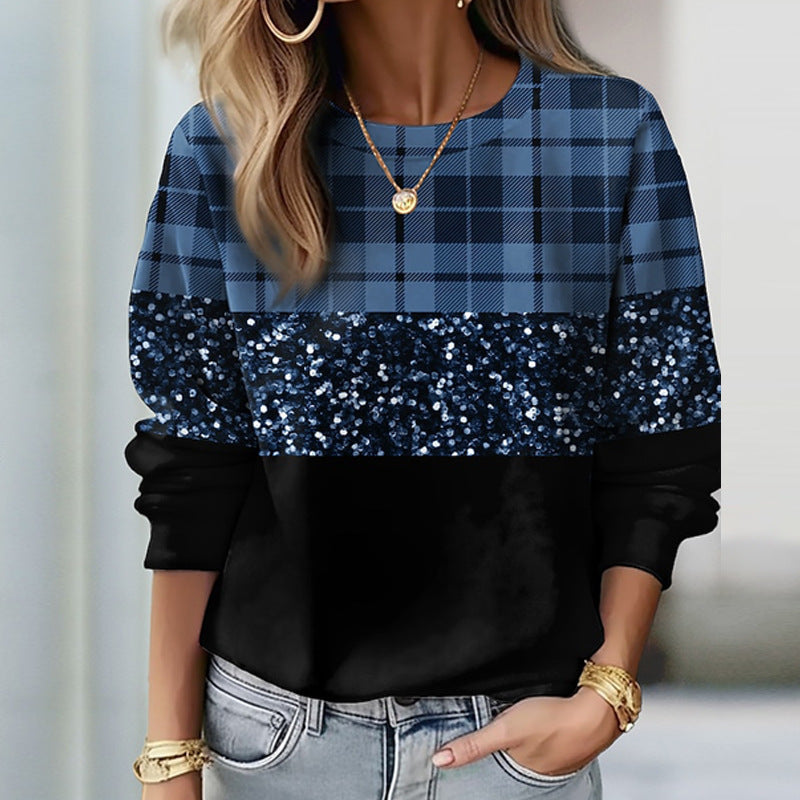 Damen Glitzer-Sweatshirt mit Karomuster und lässigem Schnitt Drune