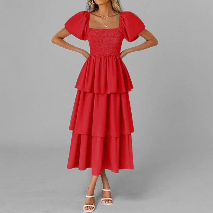 Damen Maxikleid mit bezauberndem Stufen-Look und Puffärmeln Drune