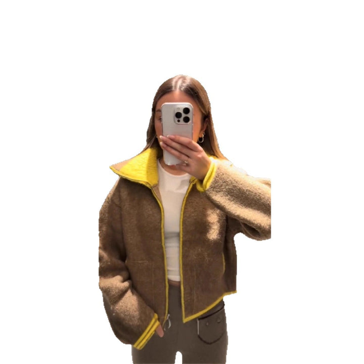 Damen Wolle Jacke mit auffälligem Kragen Drune