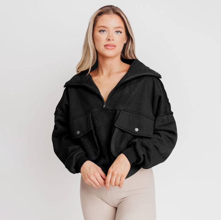 Damen Sportlicher Fleece-Pullover mit Reißverschluss und Tasche Drune