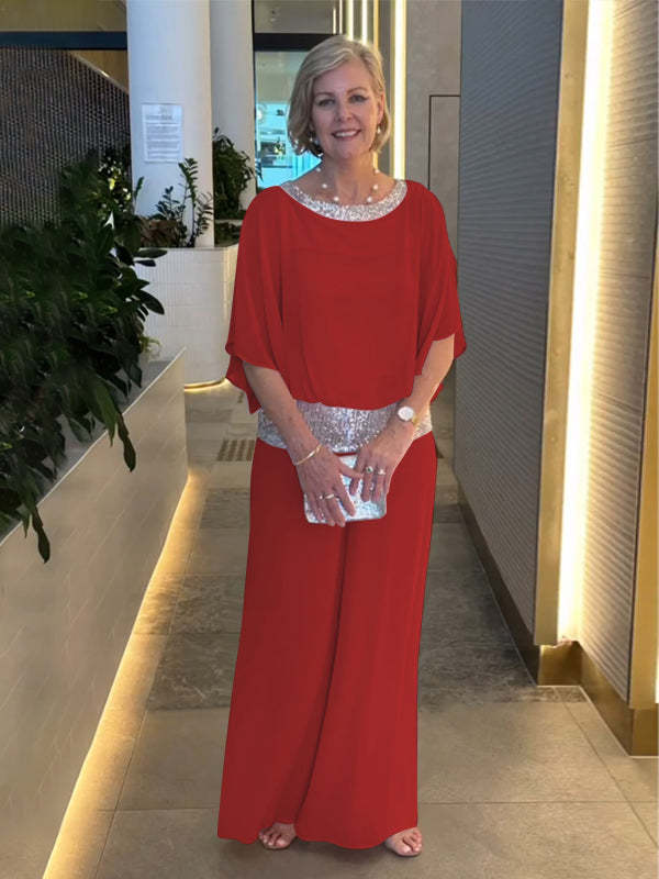 Damen Eleganter Jumpsuit mit schimmerndem Oberteil und weitem Bein Drune
