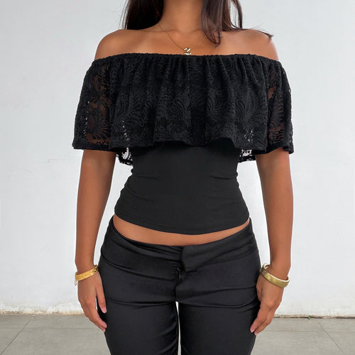 Damen Off-Shoulder Spitze Oberteil Drune