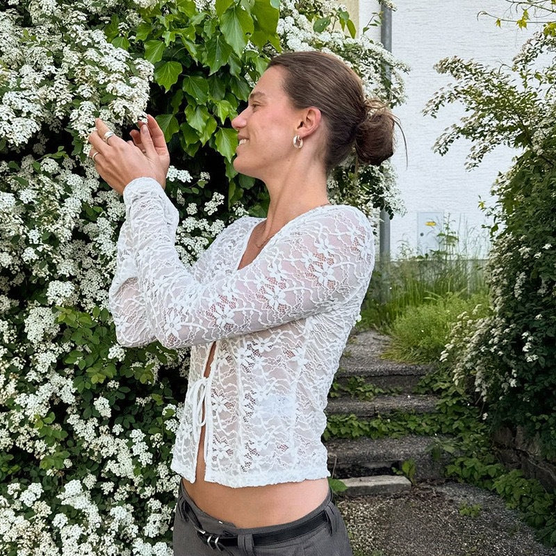 Damen Spitzenbluse mit elegantem Schnürverschluss Drune