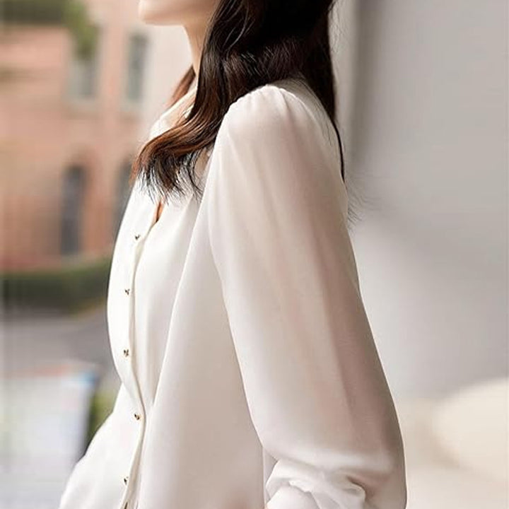Damen elegante Bluse mit strukturiertem Schnitt und modischen Puffärmeln Drune