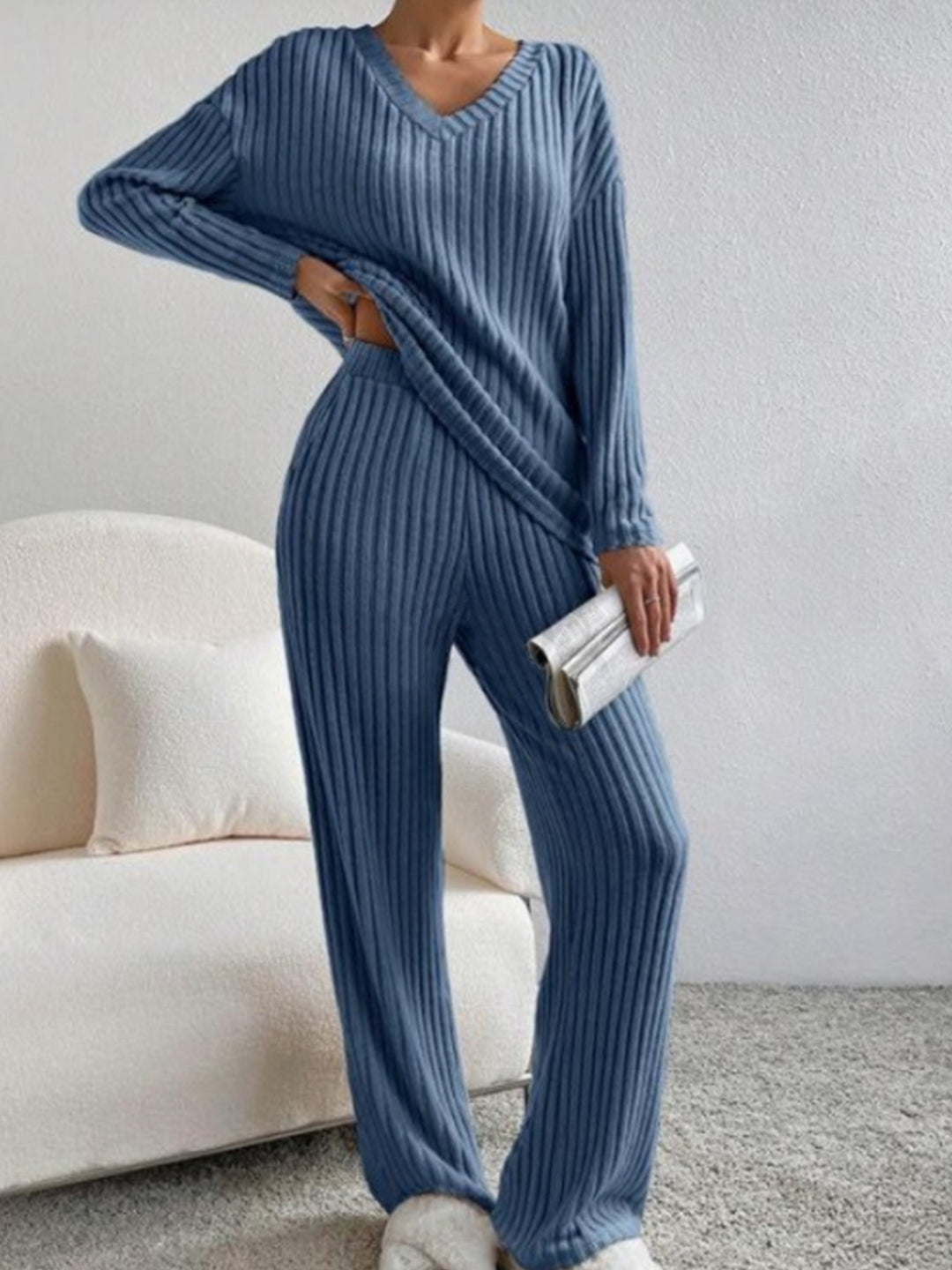 Damen Relaxed Loungewear-Set mit Rippenstruktur Drune