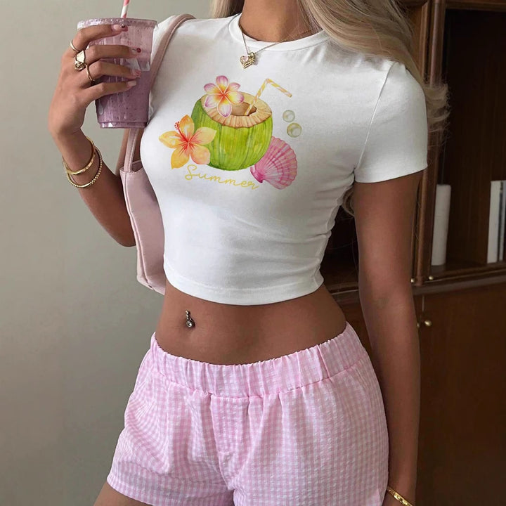 Damen Crop-Top mit fruchtigem Sommerdesign und lässigem Schnitt Drune