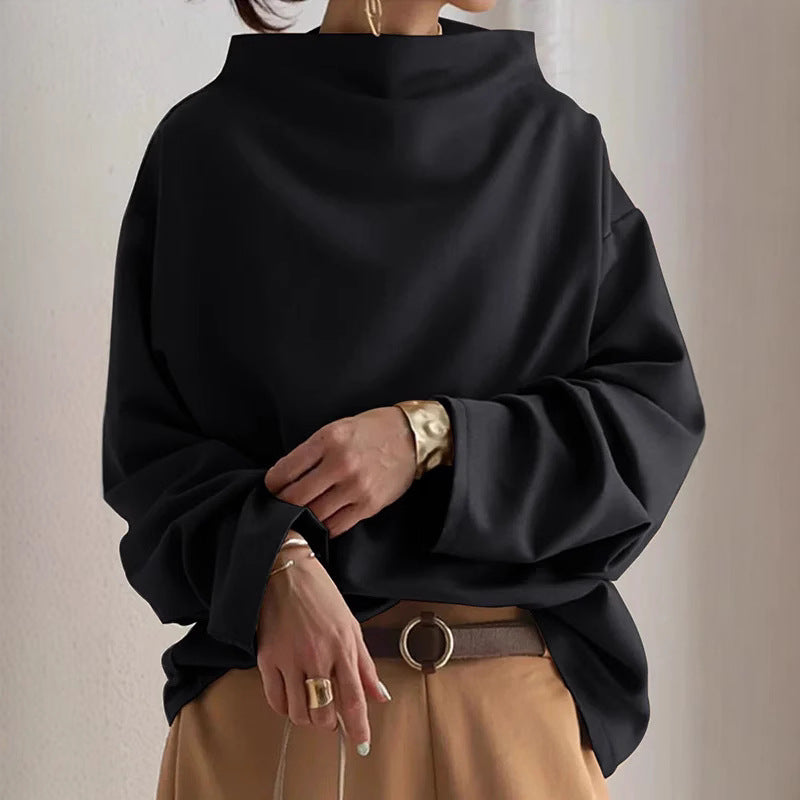 Damen nan lässige Oversize Bluse mit U-Boot-Ausschnitt und voluminösen Ballonärmeln Drune