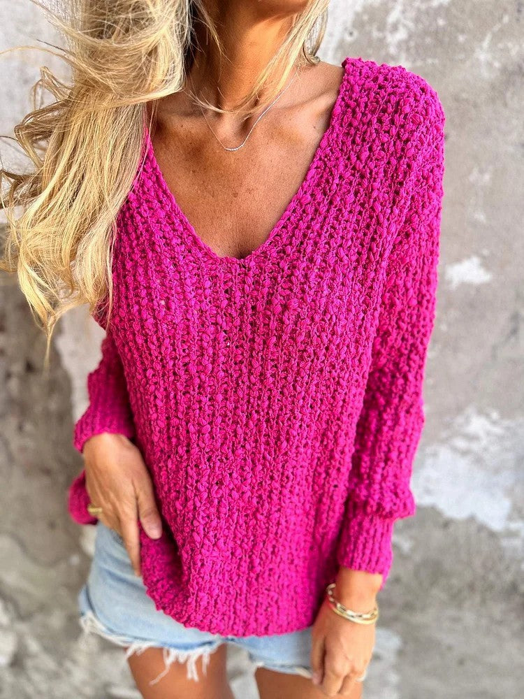 Drune Chunky gestrickter V-Ausschnitt gemütlicher langärmeliger Pullover