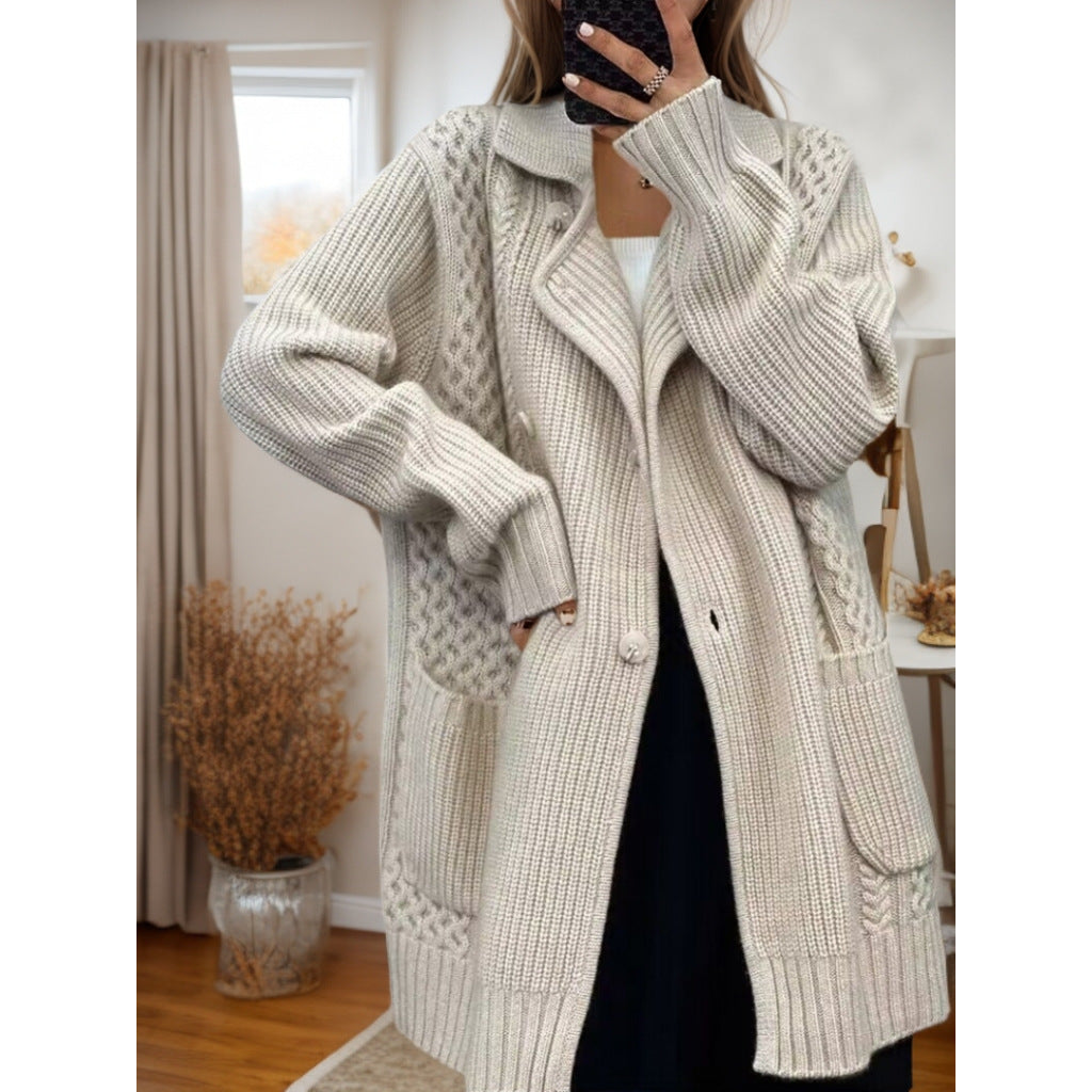 Damen Strickjacke mit taillierbarem Gürtel und strukturiertem Zopfmuster Drune