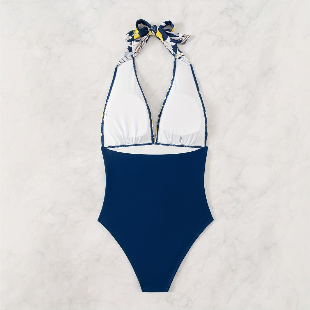 Damen Einteiliger Badeanzug mit floralem Design und Langen Bindebändern Drune
