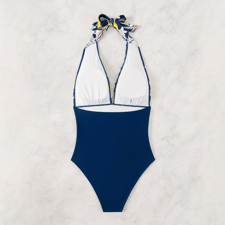 Damen Einteiliger Badeanzug mit floralem Design und Langen Bindebändern Drune