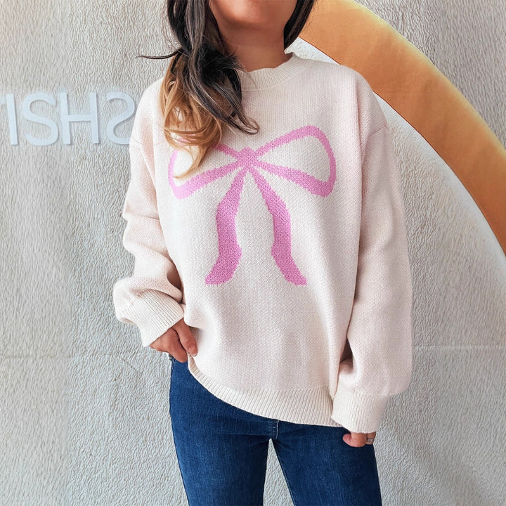 Damen kuscheliger Pullover mit verspieltem Schleifenmuster Drune