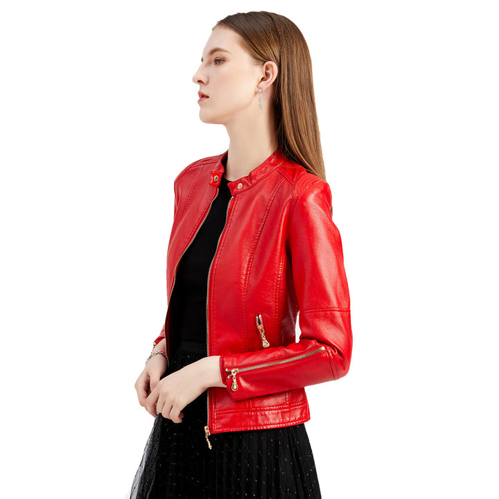 Damen modische Faux-Lederjacke mit minimalistischen Akzenten Drune