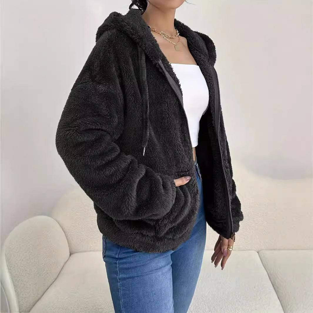 Drune | Damen Cozy Fleece Jacke mit Kapuze & Taschen