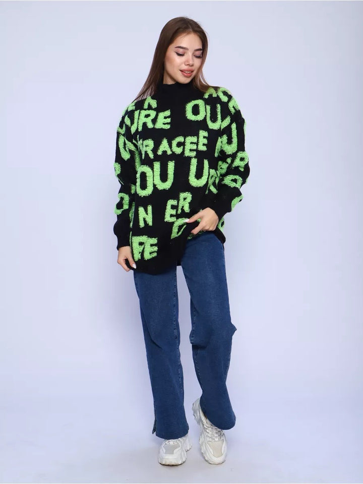 Damen modischer Statement-Pullover mit hohem Kragen und oversized Schnitt Drune