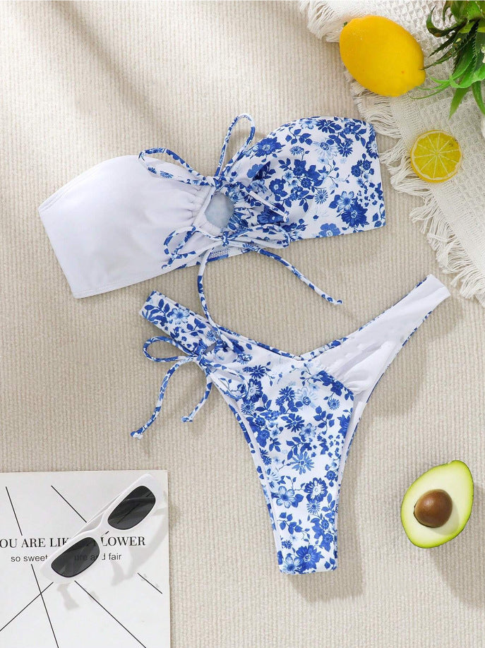 Damen Bandeau-Bikini Set mit floralem Design Drune