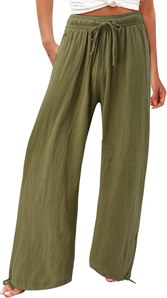 Damen Weite Sommerhose aus leichtem Material mit verstellbarem Bund Drune