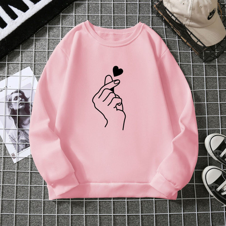 Damen Sweatshirt mit kreativem Handzeichen-Motiv und weichem Innenfutter Drune