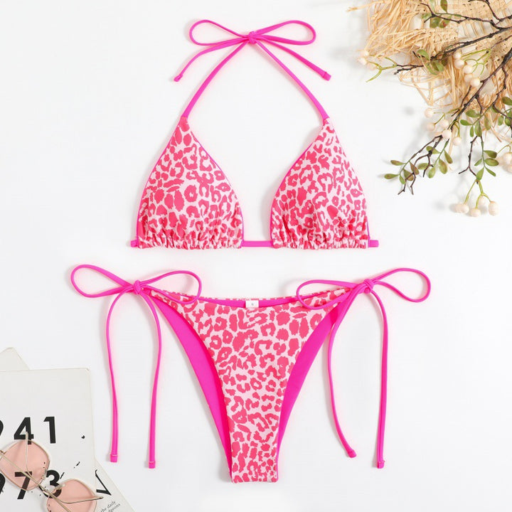 Damen Triangel-Bikini mit verspieltem Leopardenmuster und verstellbaren Trägern Drune