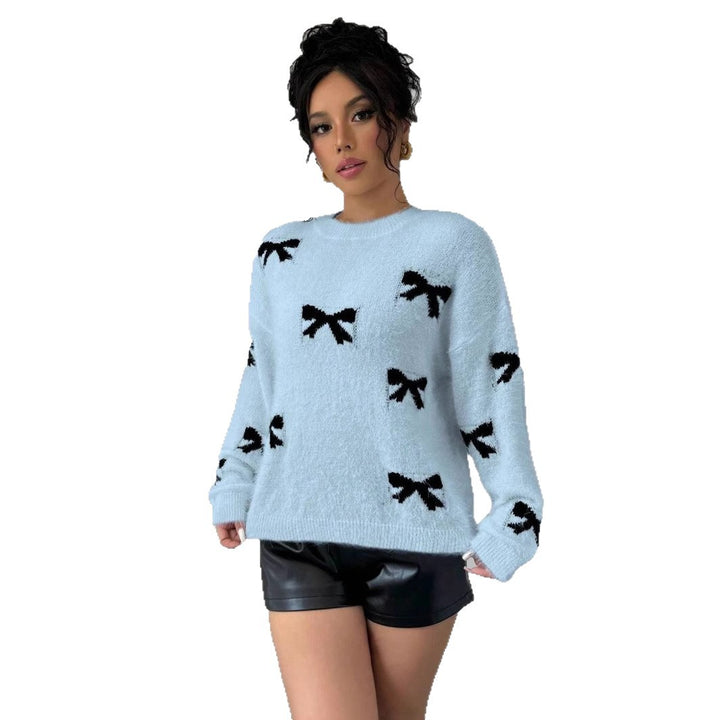 Damen Strickpullover mit verspieltem Schleifenmotiv und flauschiger Textur Drune