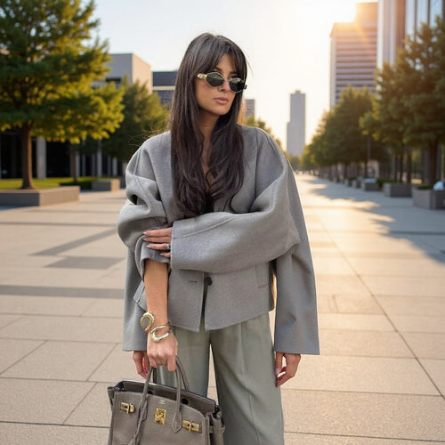 Damen modische Kurzjacke mit elegantem Schnitt und praktischen Taschen Drune
