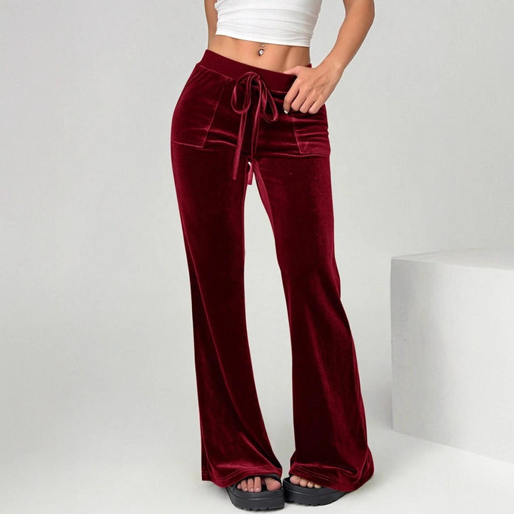 Damen Velours Freizeithose mit elastischem Bund und Taschen Drune