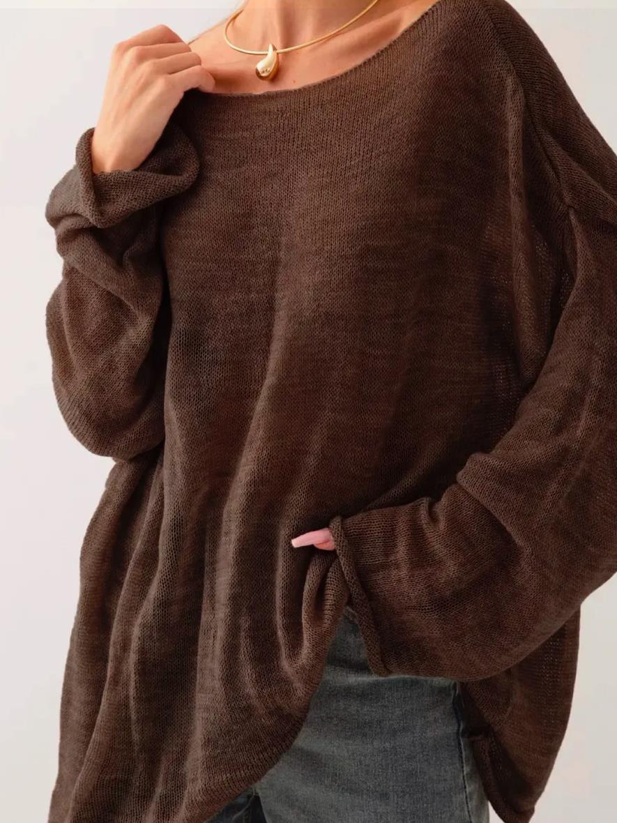 Damen luftiger Oversize-Strickpullover mit weitem Schnitt und transparentem Gewebe Drune