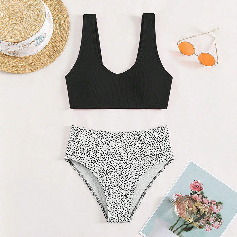 Damen Hochgeschnittenes Bikini-Set mit modischem Oberteil Drune
