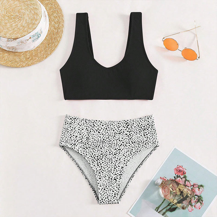 Damen Hochgeschnittenes Bikini-Set mit modischem Oberteil Drune