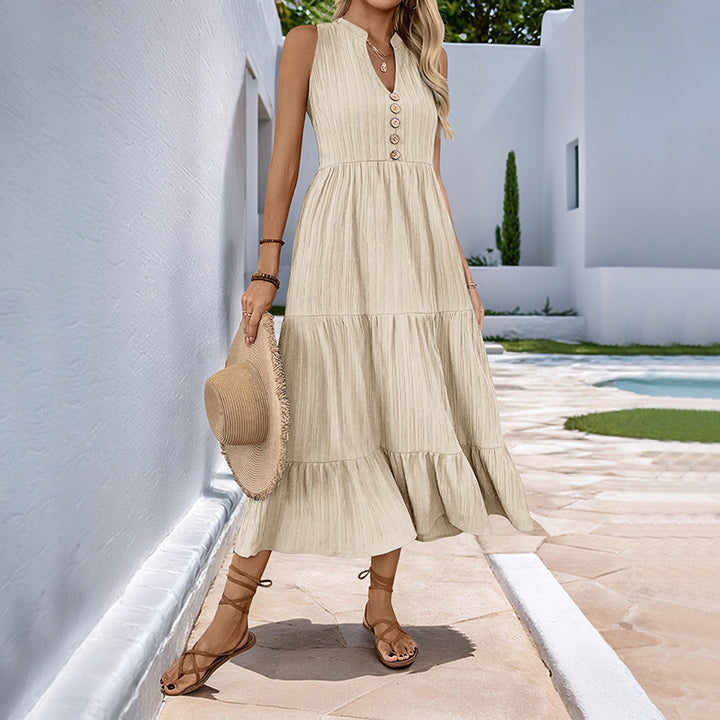 Damen elegantes Maxikleid mit Knopfleiste und lässigem Schnitt Drune