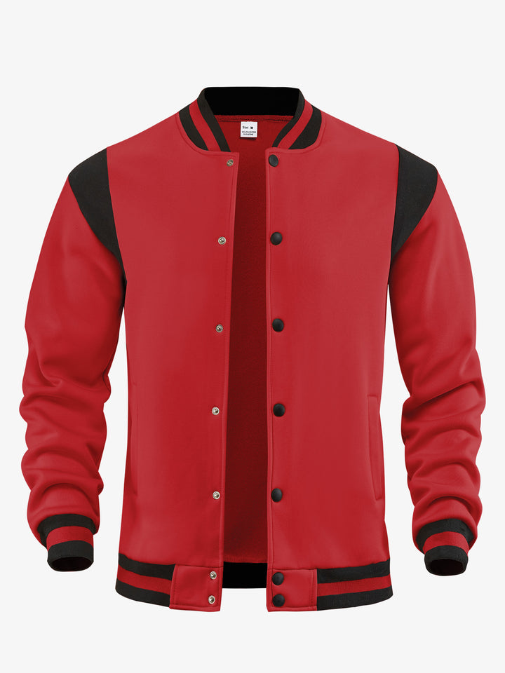 Herren nan legere Baseballjacke in Sweatqualität mit Druckknopfleiste geripptem Kragen und kontrastierendem Schulterbesatz Drune