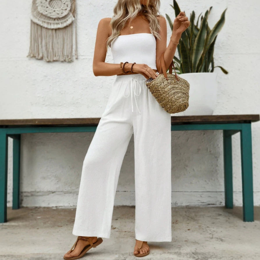 Damen Culotte Jumpsuit mit elastischem Bund und weiter Beinform Drune