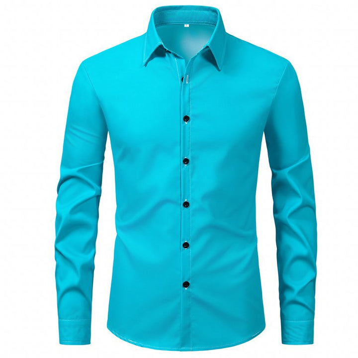 Herren elegantes Langarmhemd aus hochwertiger Baumwolle mit modernem Kragen Drune