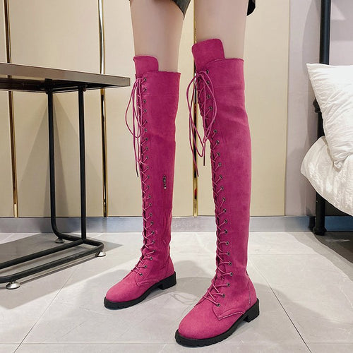 Damen Overknee-Stiefel mit raffinierter Schnürung und robustem Profil Drune